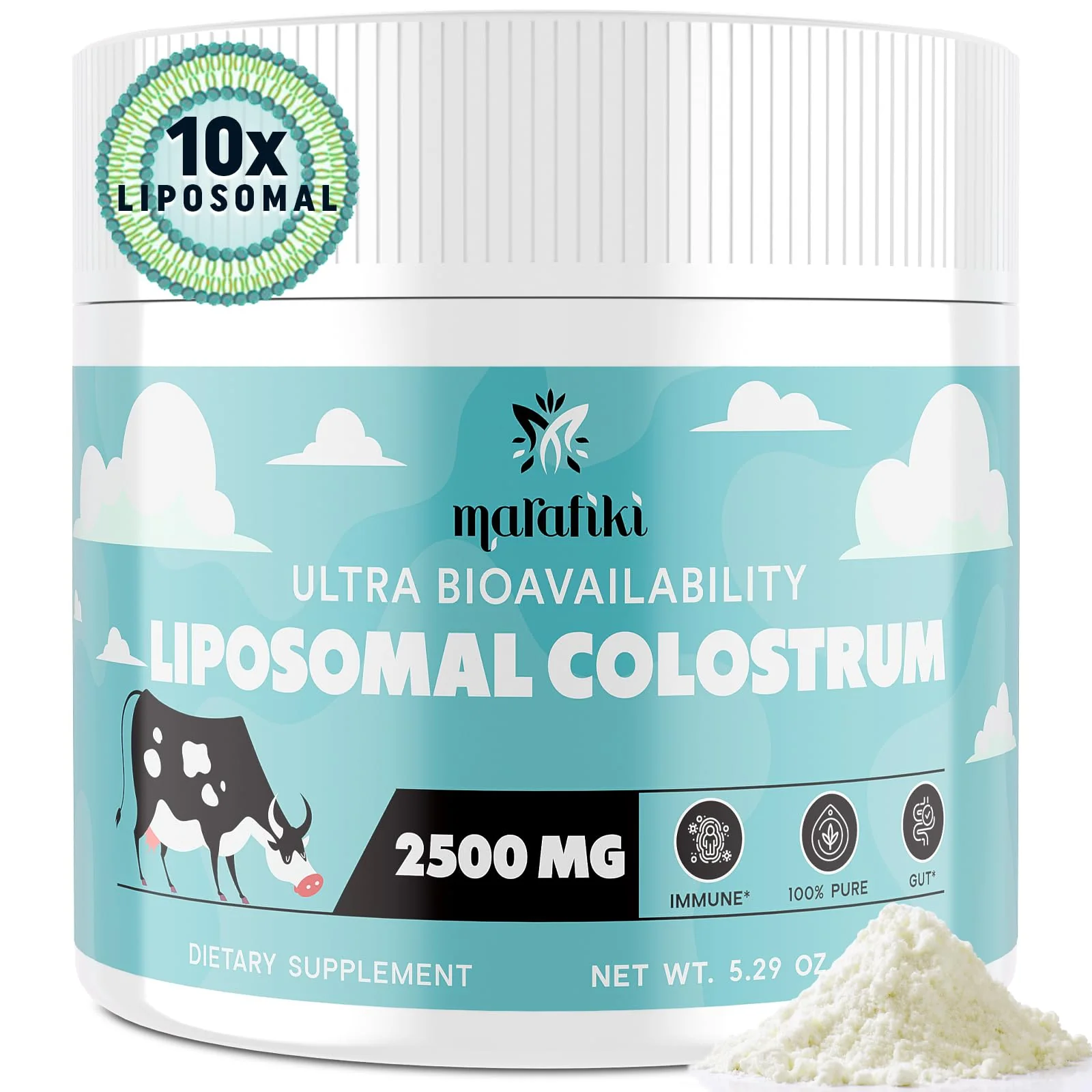 Liposomal Bovine Colostrum Supplement 2500mg - Grass Fed Colostrum Powder for Immune, Gut, Muscle, Hair, Skin & Wellness - Ultra Bioavailable