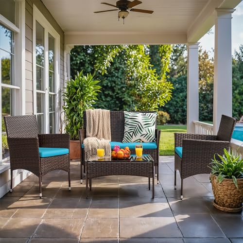 Homall 4 Pieces Outdoor Patio Furniture Sets Rattan Chair Wicker Set