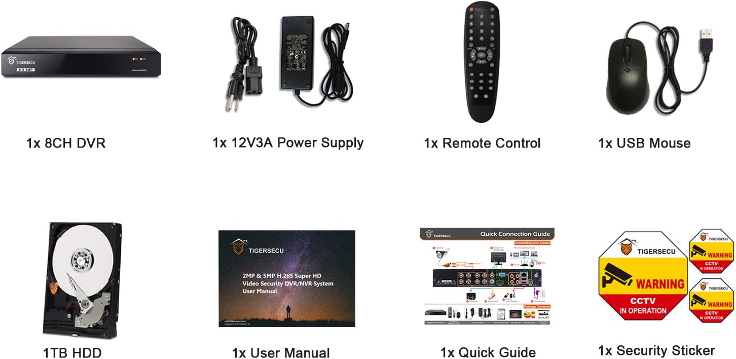 TIGERSECU Super HD 1080P H.265+ 8-Channel Hybrid 4-in-1 DVR Security Recorder with 1TB Hard Drive