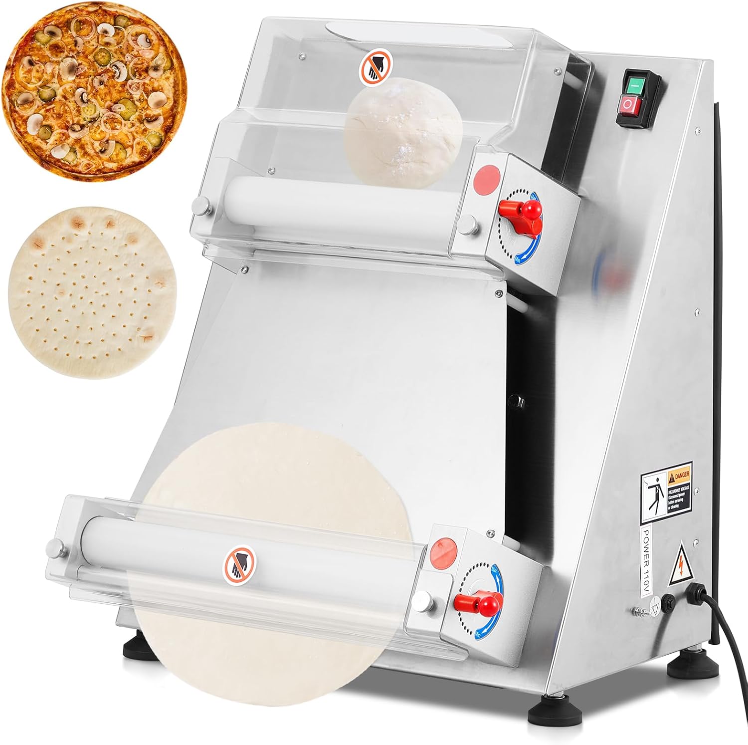 Commercial Pizza Dough Roller Sheeter, CuisinAid Max 16", Automatic 370W Electric Pizza Dough Roller, Stainless Steel, Suitable for Noodle