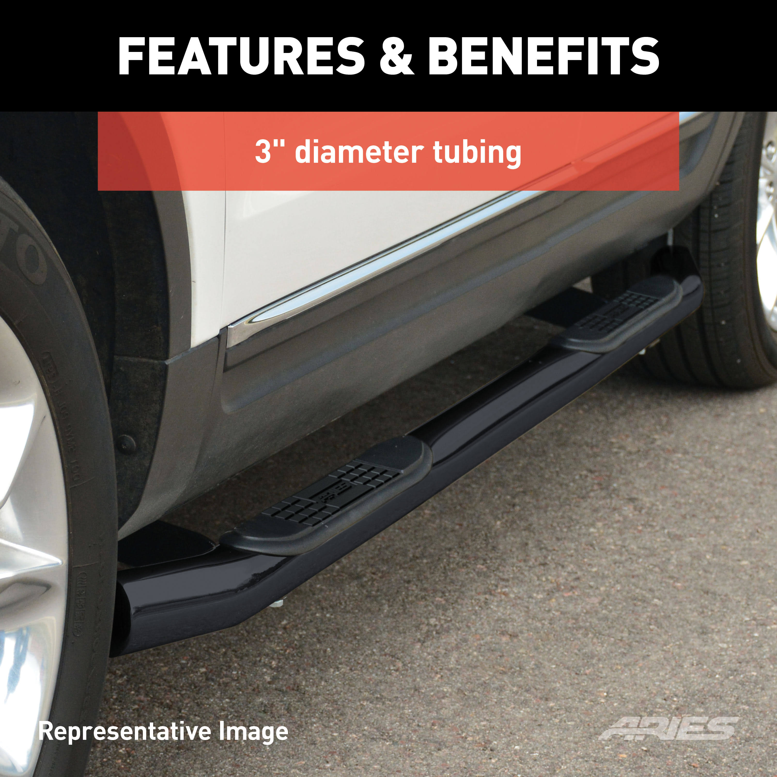 Aries 3-Inch Round Side Bars - Black 203012