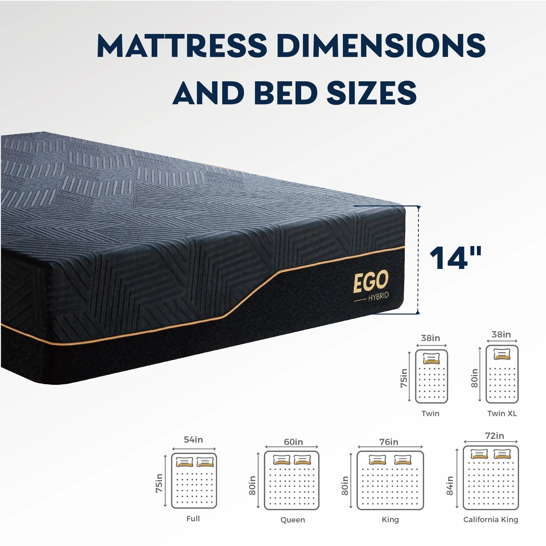 MLILY Ego Black 14 inch Hybrid Mattress, King Size Memory Foam Mattress and Pocket Spring