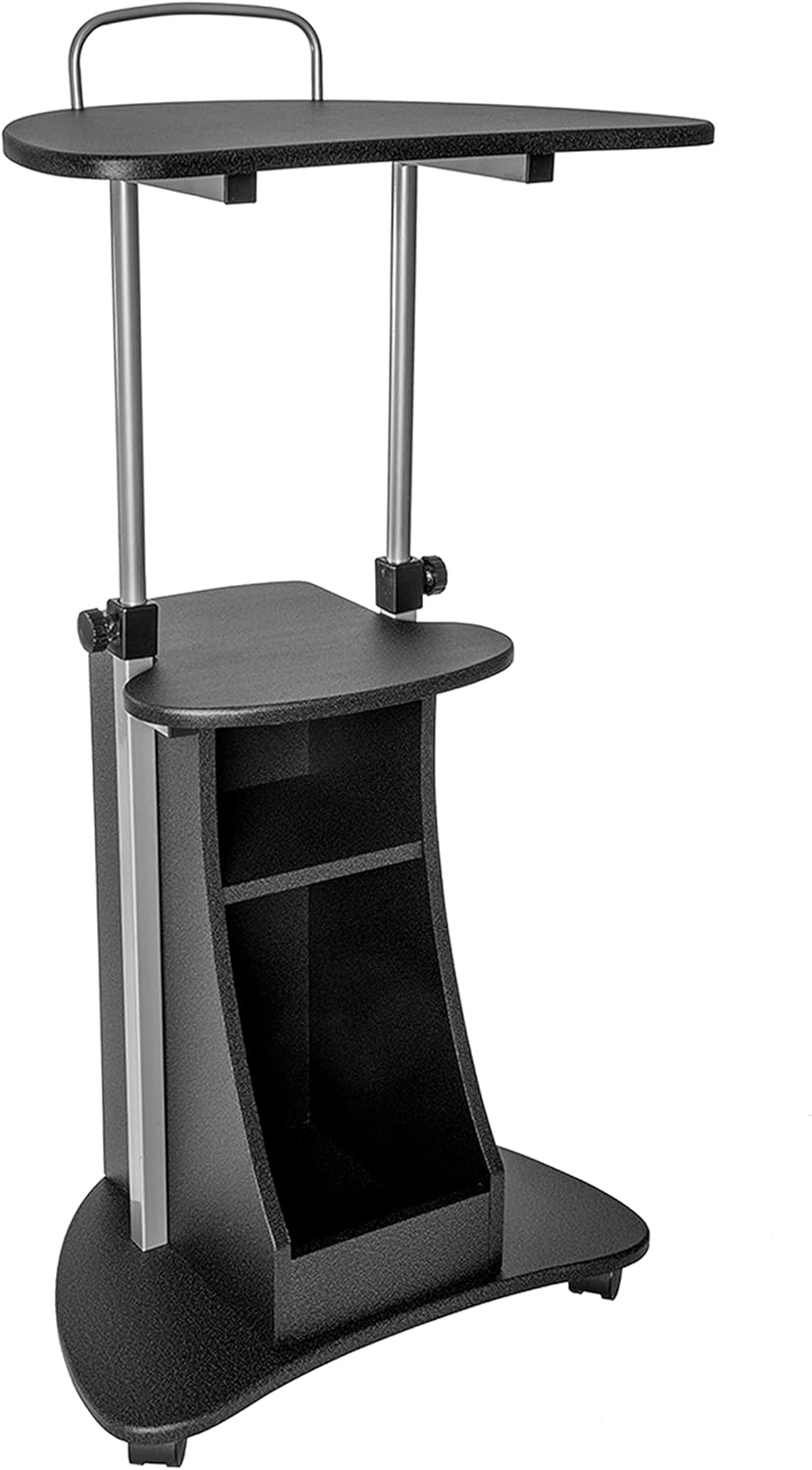 Techni Mobili Sit-to-Stand Rolling Adjustable Height Laptop Cart with Storage, Graphite