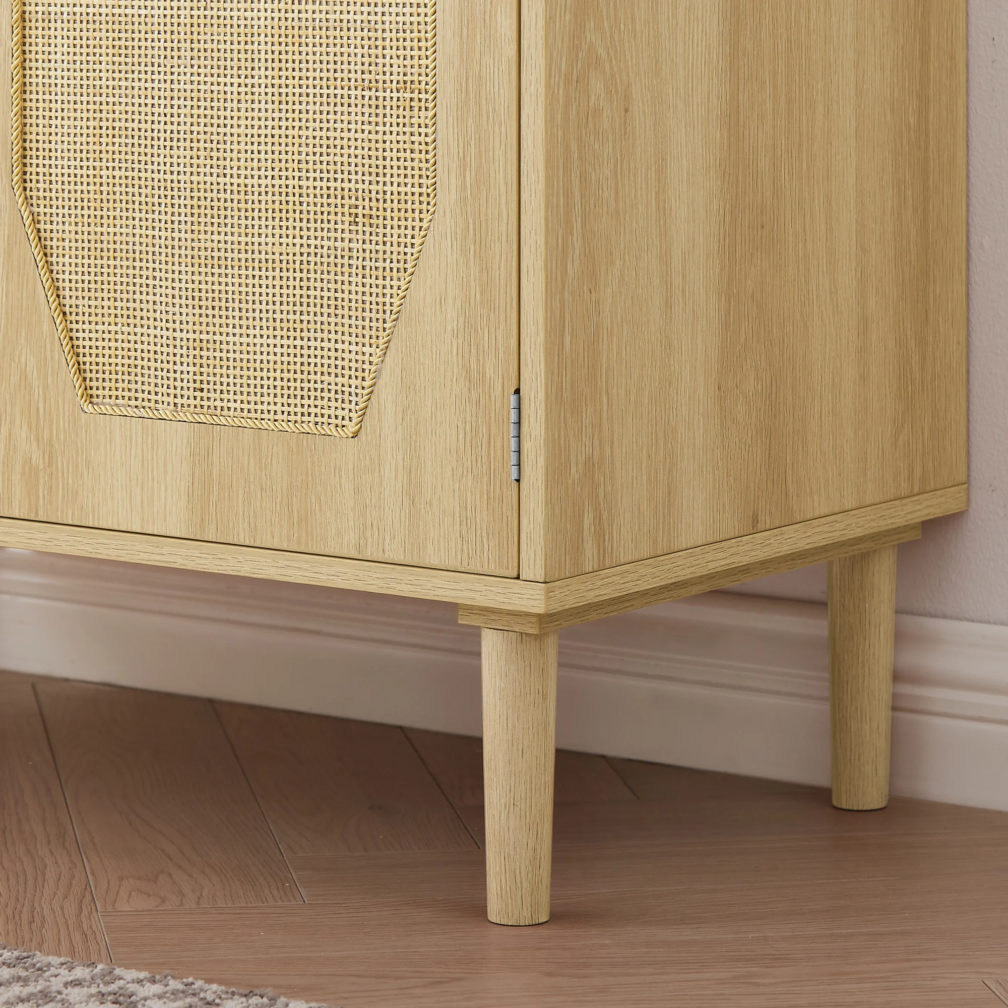 Modern Style Kitchen Storage Cabinet with Rattan Decorative Doors, Buffet, Natural, 31.5''W x 15.8''D x 34.6H.