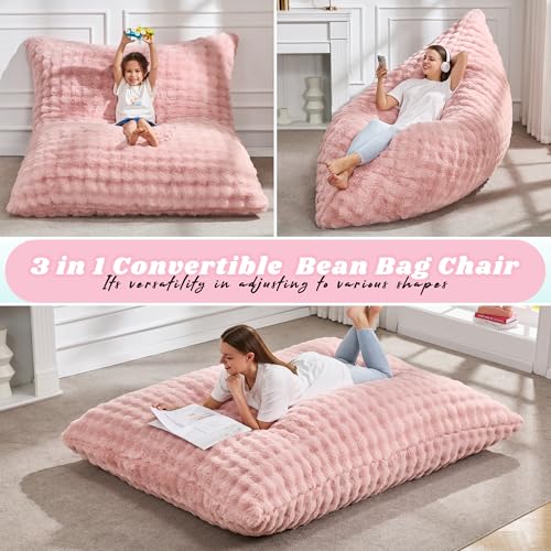 Hobestluk 3 in 1 Bean Bag Chair Giant Bean Bag Chairs Convertible Bean Bag Floor Cushion with Machine Washable Cover