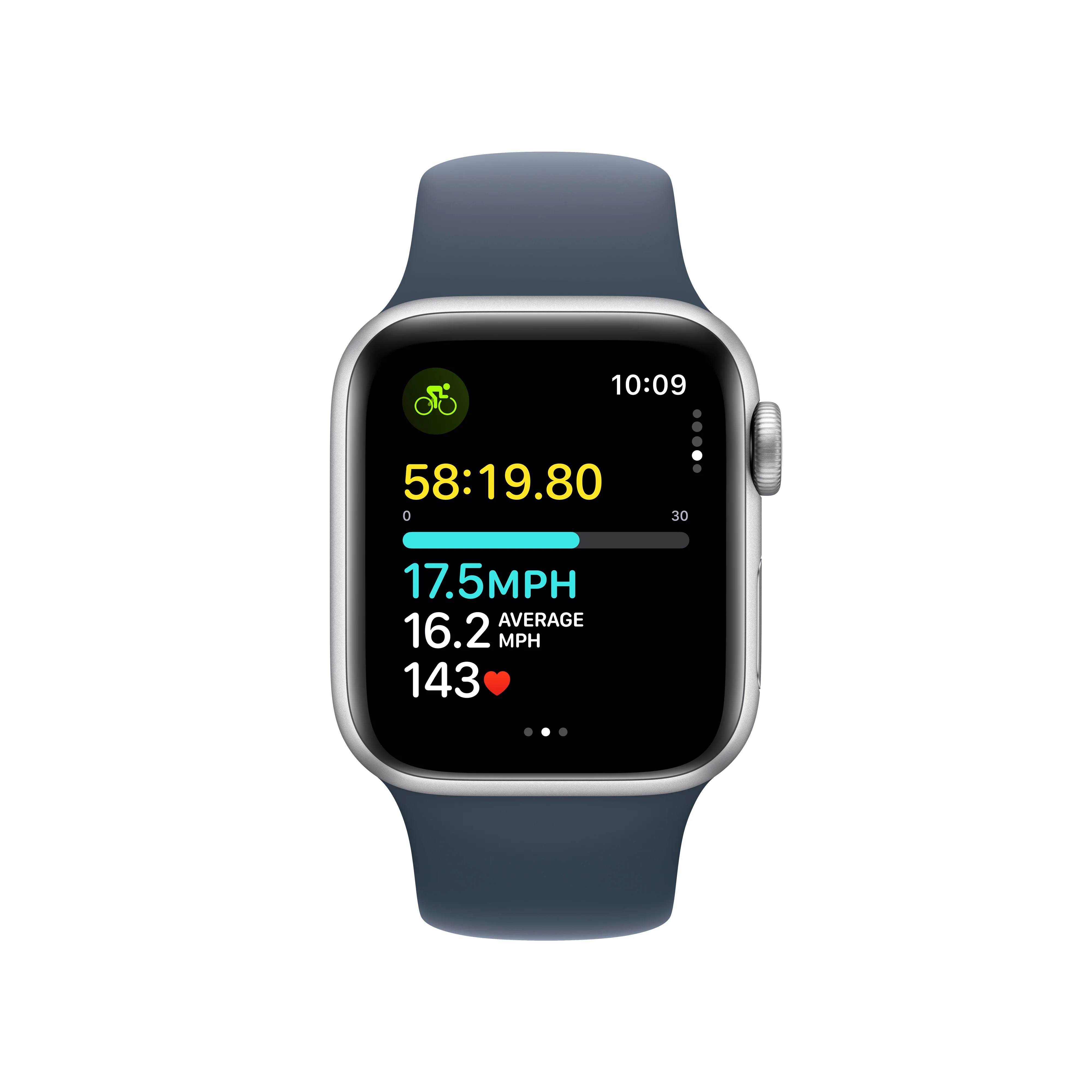 Apple Watch SE (2nd Gen) GPS 40mm Silver Aluminum Case with Storm Blue Sport Band - S/M. Fitness & Sleep Tracker, Crash Detection, Heart Rate Monitor