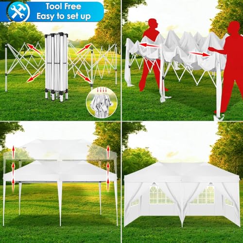 COBIZI Canopy 10x20 Pop Up Canopy Tent with 6 Sidewalls Party Tents for Parties Weddings Backyard Waterproof Canopy Outdoor Commercial Canopy Event