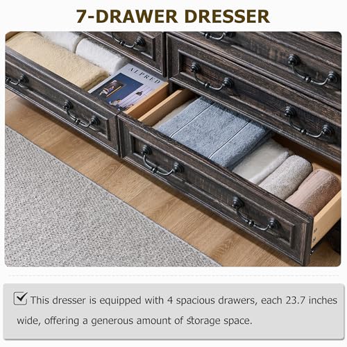 T4TREAM Farmhouse 5 Drawers Dresser for Bedroom, 48" Tall Wood Rustic Chest of Drawers with Natural Texture, Vintage Design
