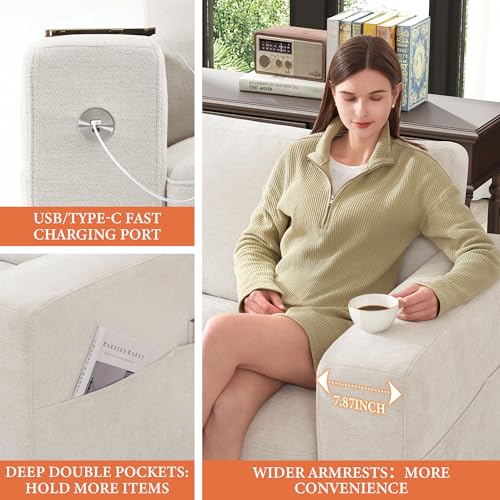 Ihanherry 111.4" U Shaped Modern Cloud Sofa Modular Sectional Couch with 2 Ottoman, 5-Seat Chenille Deep Seat Sofa with Pillow for Living Room