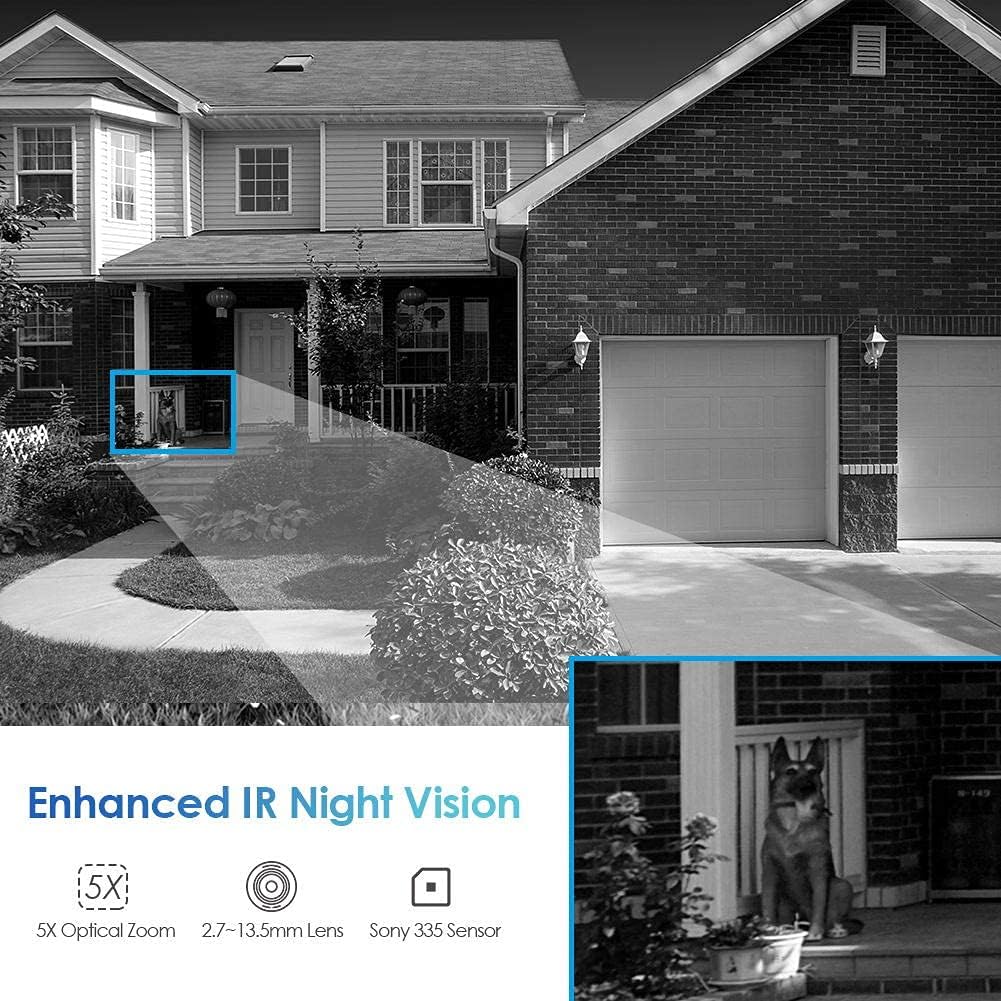 PTZ POE Camera Outdoor SV3C POE Camera 5MP with 10 LED HD Night Vision, 5X Zoom, Two Way Audio, IP66 Metal Shell, Motion Detection