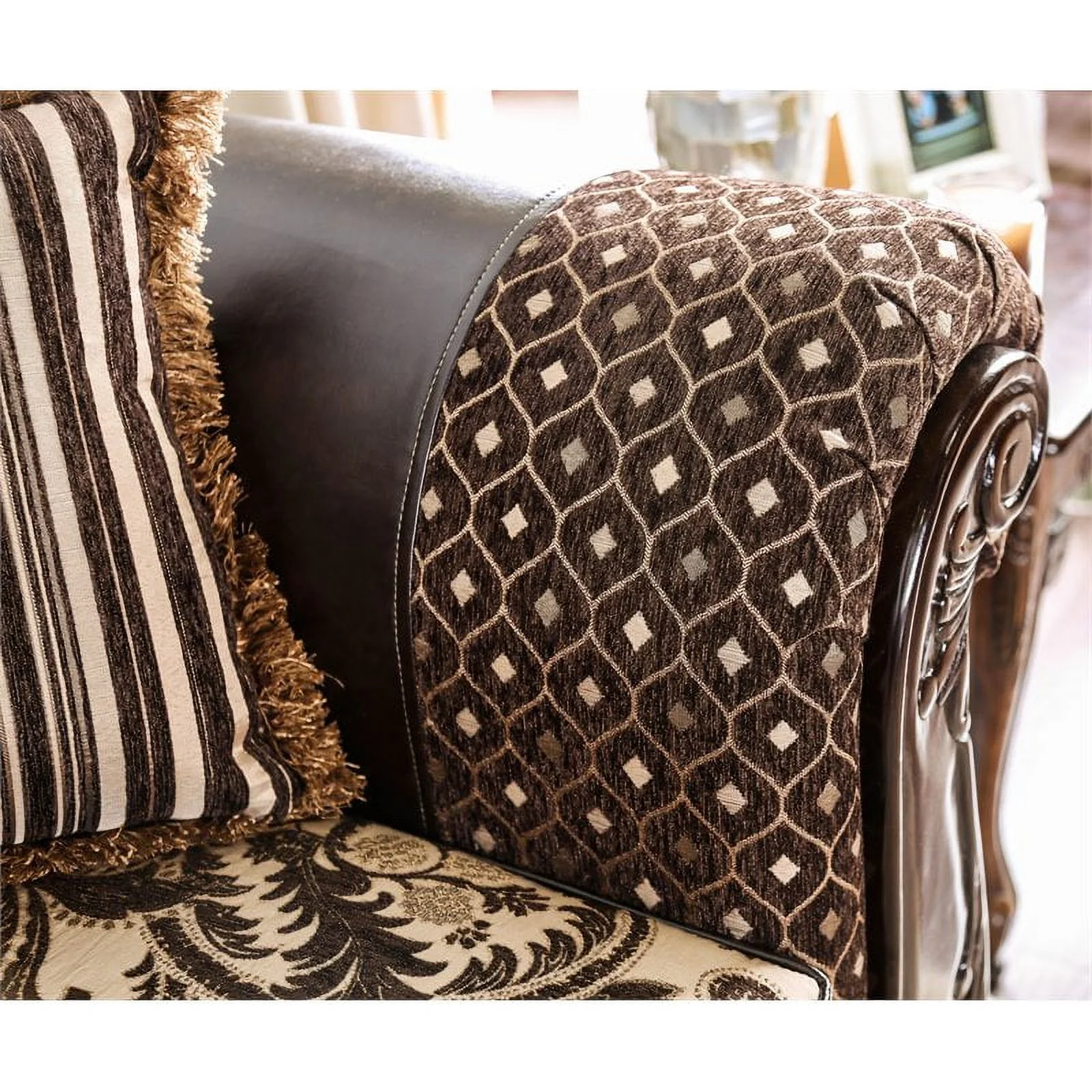 Bowery Hill Contemporary Faux Leather 2-Piece Sofa Set in Brown