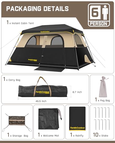 FanttikOutdoor Instant Cabin Tent 6/8/10/12 Person Camping Tent Setup in 60 Seconds with Rainfly & Windproof Portable with Carry Bag for Family