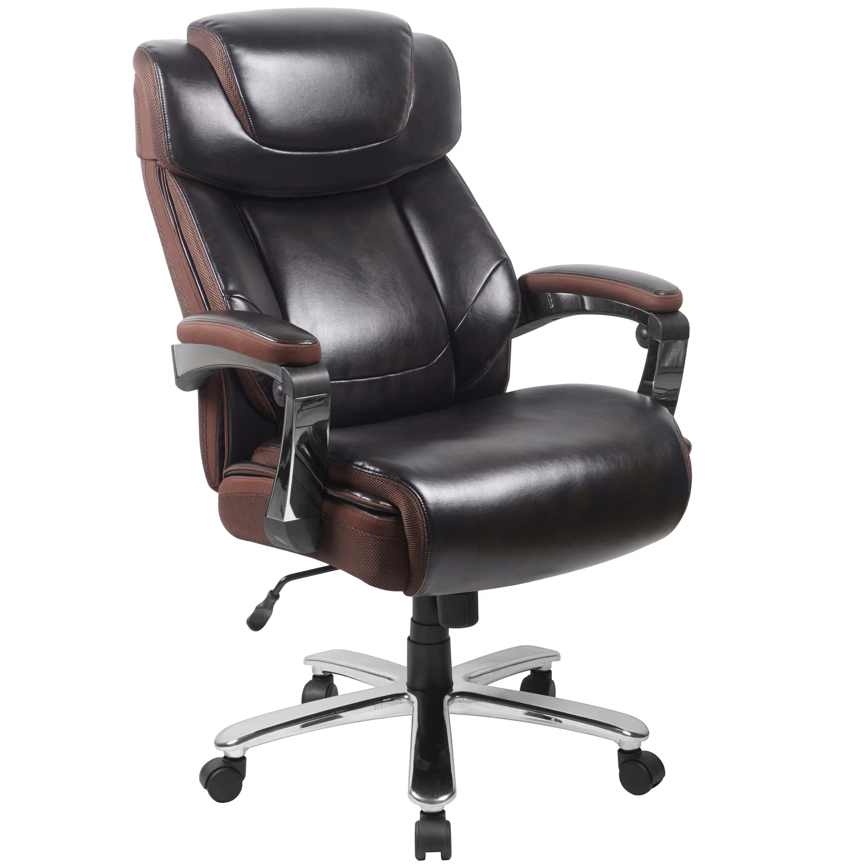 BizChair Big & Tall 500 lb. Rated Brown LeatherSoft Executive Swivel Ergonomic Office Chair with Adjustable Headrest