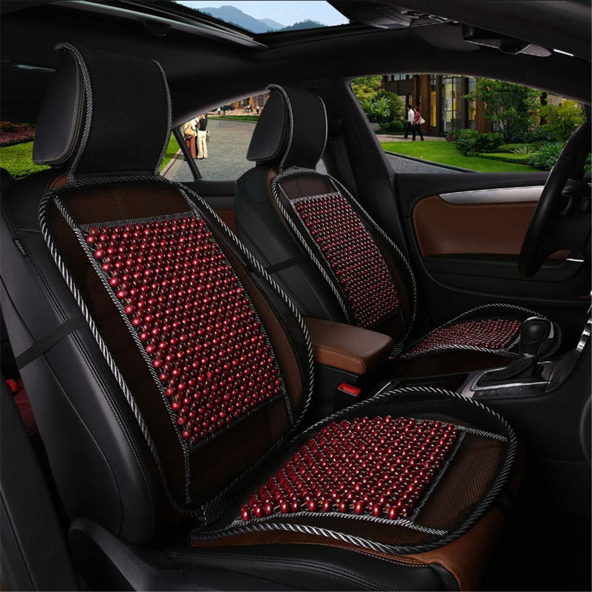Wood Bead Car Seat Cover Cushion, Cooling & Breathing, Automotive Beaded Driver Seat Massager Cushion for Lower Back Pain