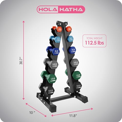 HolaHatha Neoprene Dumbbell Free Hand Weight Set with Rack, Ideal for Home Exercises to Gain Tone and Definition