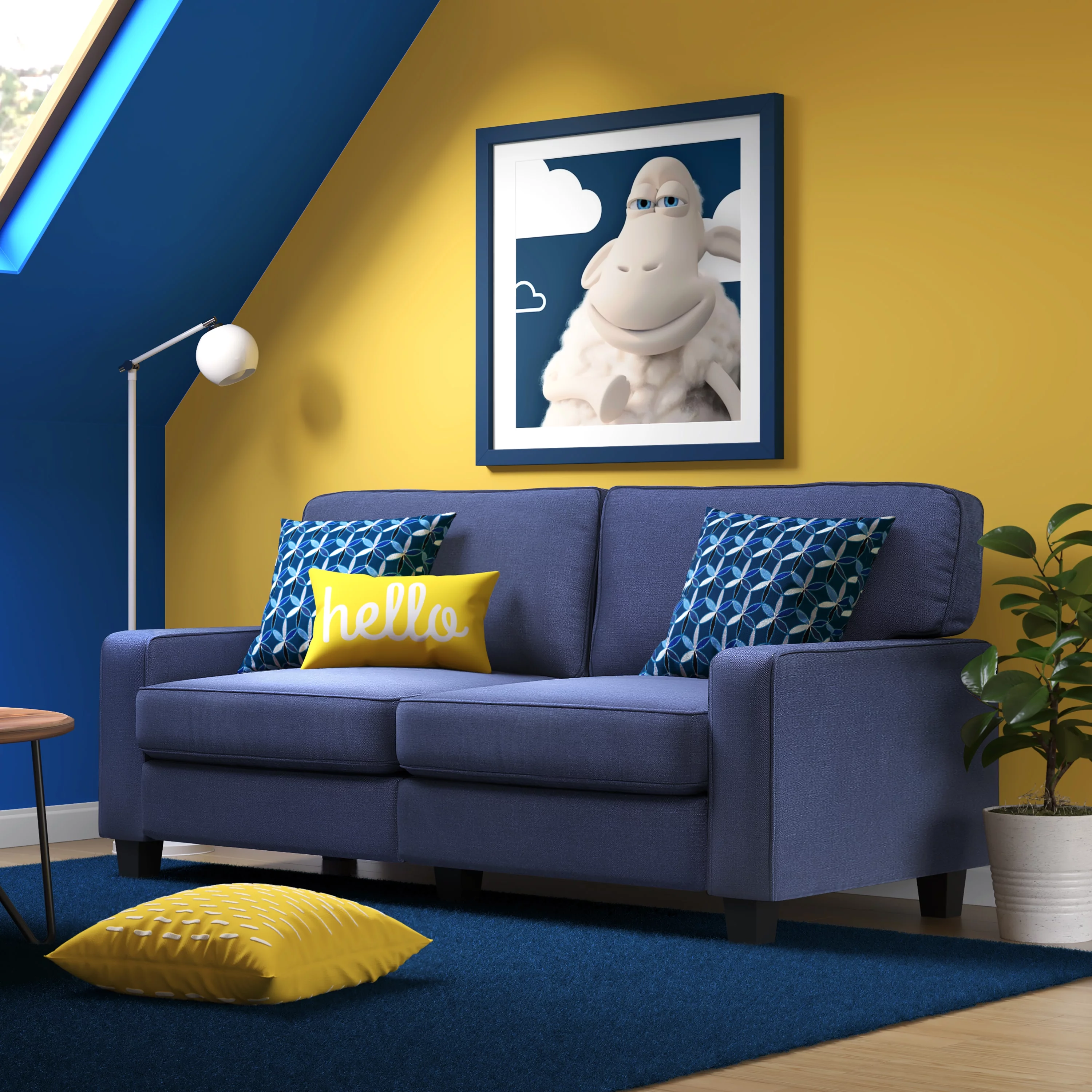 Serta Palisades Modern Track Arm 73-inch Sofa, Navy Blue Fabric