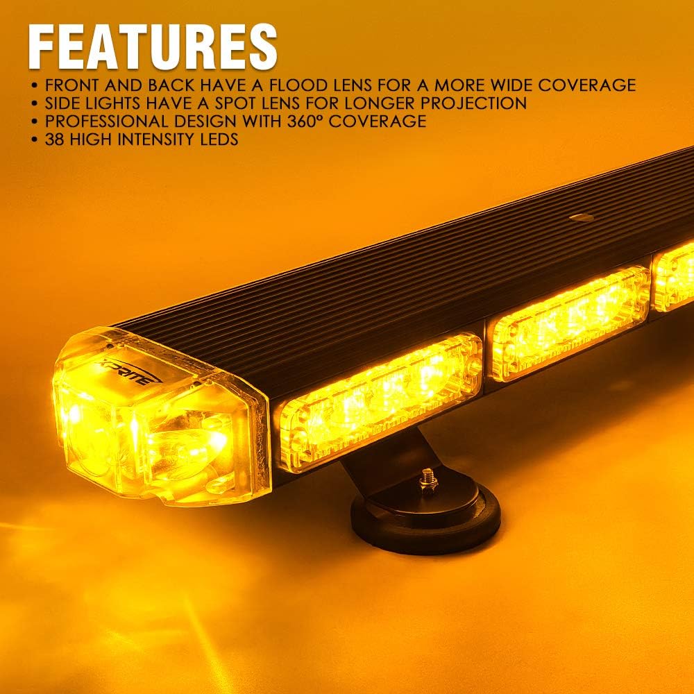 Xprite 48" Traffic Advisor White Amber Emergency Strobe Light Bar High Intensity LED Rooftop Warning Security Caution Lightbar w/Adjustable Brackets