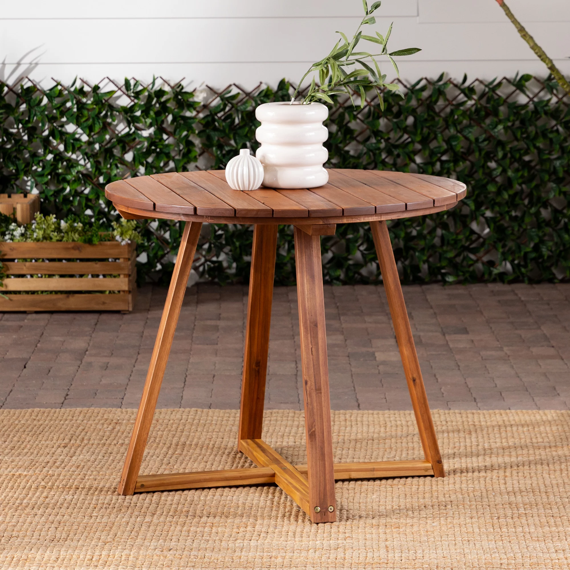 Walker Edison Modern 30” Solid Acacia Wood Outdoor Dining Table, Brown