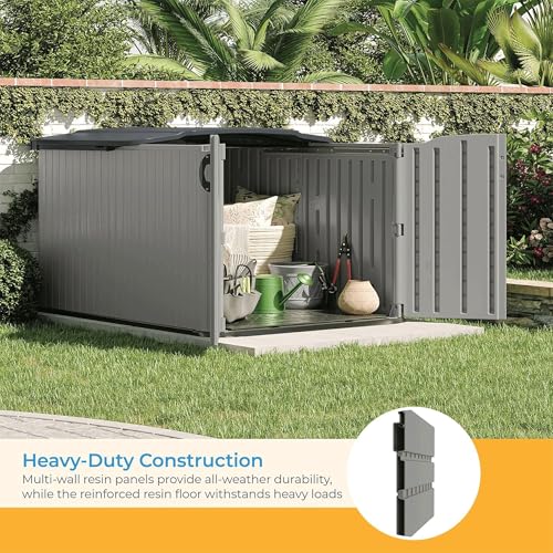 Suncast Glidetop Horizontal Outdoor Storage Shed with Pad-Lockable Sliding Lid and Doors, All-Weather Shed for Yard Storage
