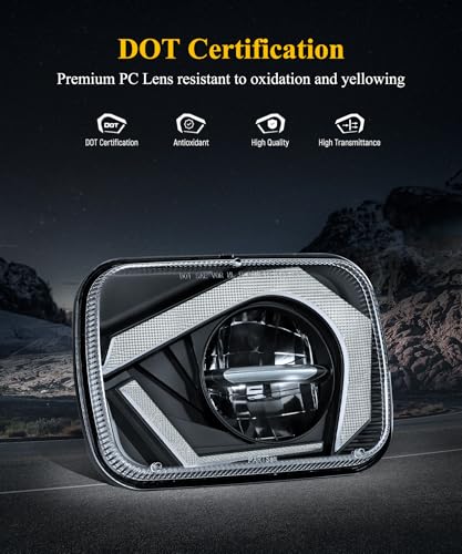 Partsam 2025 H6054 LED Headlights 7x6 5x7 Headlamp Hi/Low Sealed Beam Lights [DOT] [Start & End Animation] [Anti-glare] [DRL] [Sequential Turn