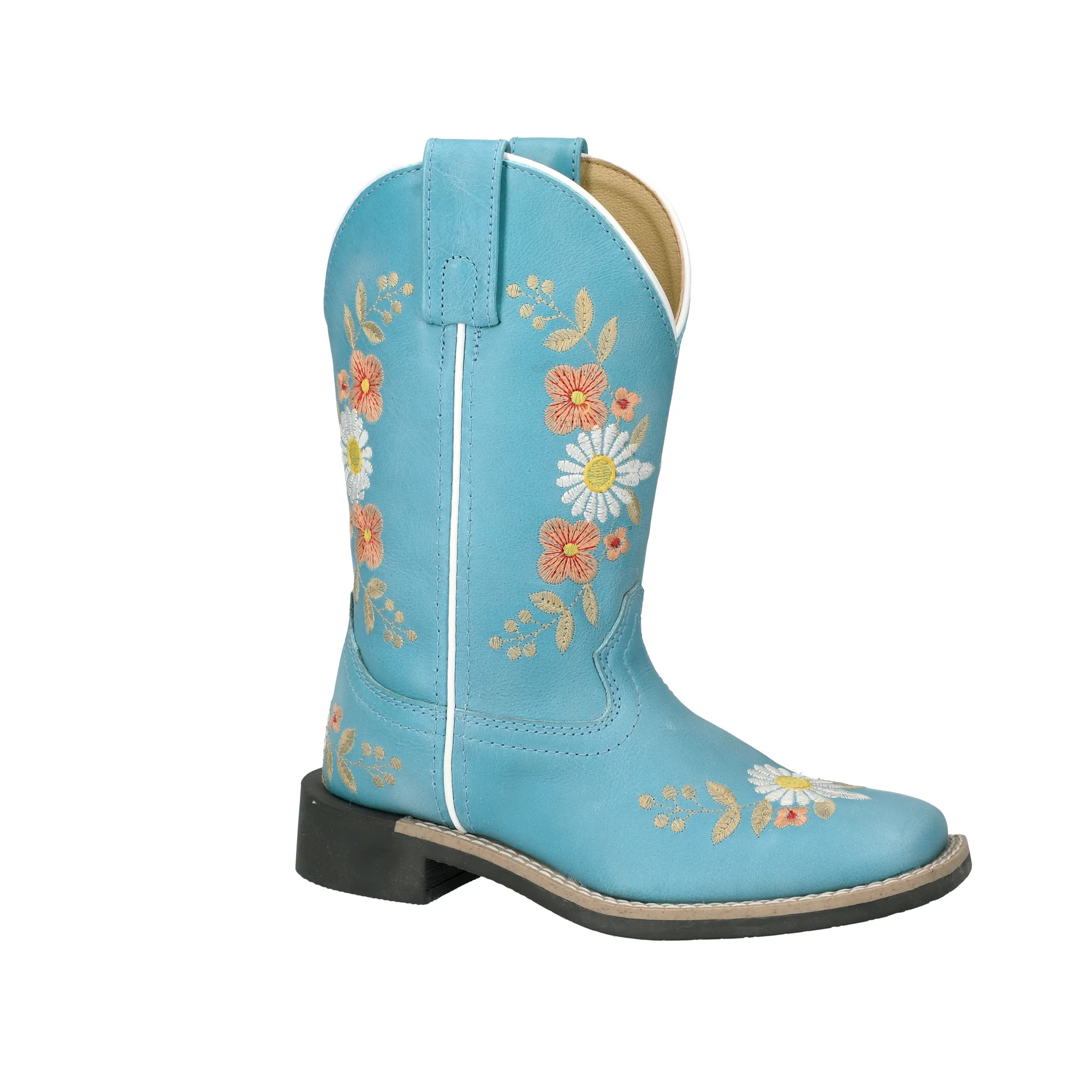 Kid's Desert Flowers Turquoise Leather Western Boot with Embroidery