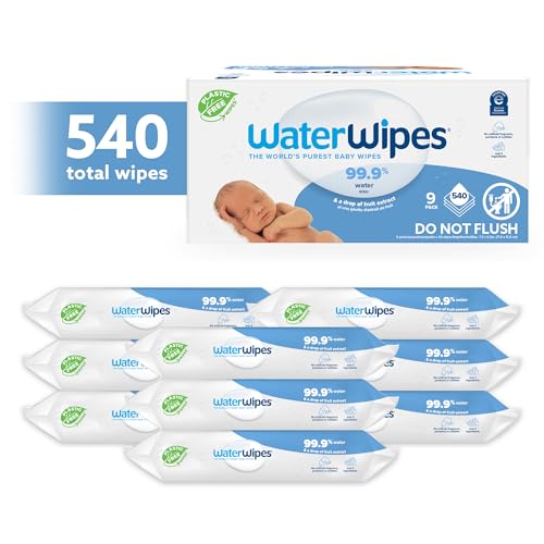 WaterWipes Plastic-Free Original Baby Wipes, 99.9% Water Based Wipes, Unscented & Hypoallergenic for Sensitive Skin, 60 Count (Pack of 12)