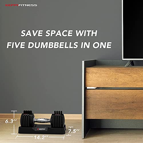 Keppi Adjustable Dumbbells Set-25lb/40lb/55lb/60lb, Anti-Slip Metal Fast Adjust Weight Handle, Exercise & Fitness for Full Body Workout