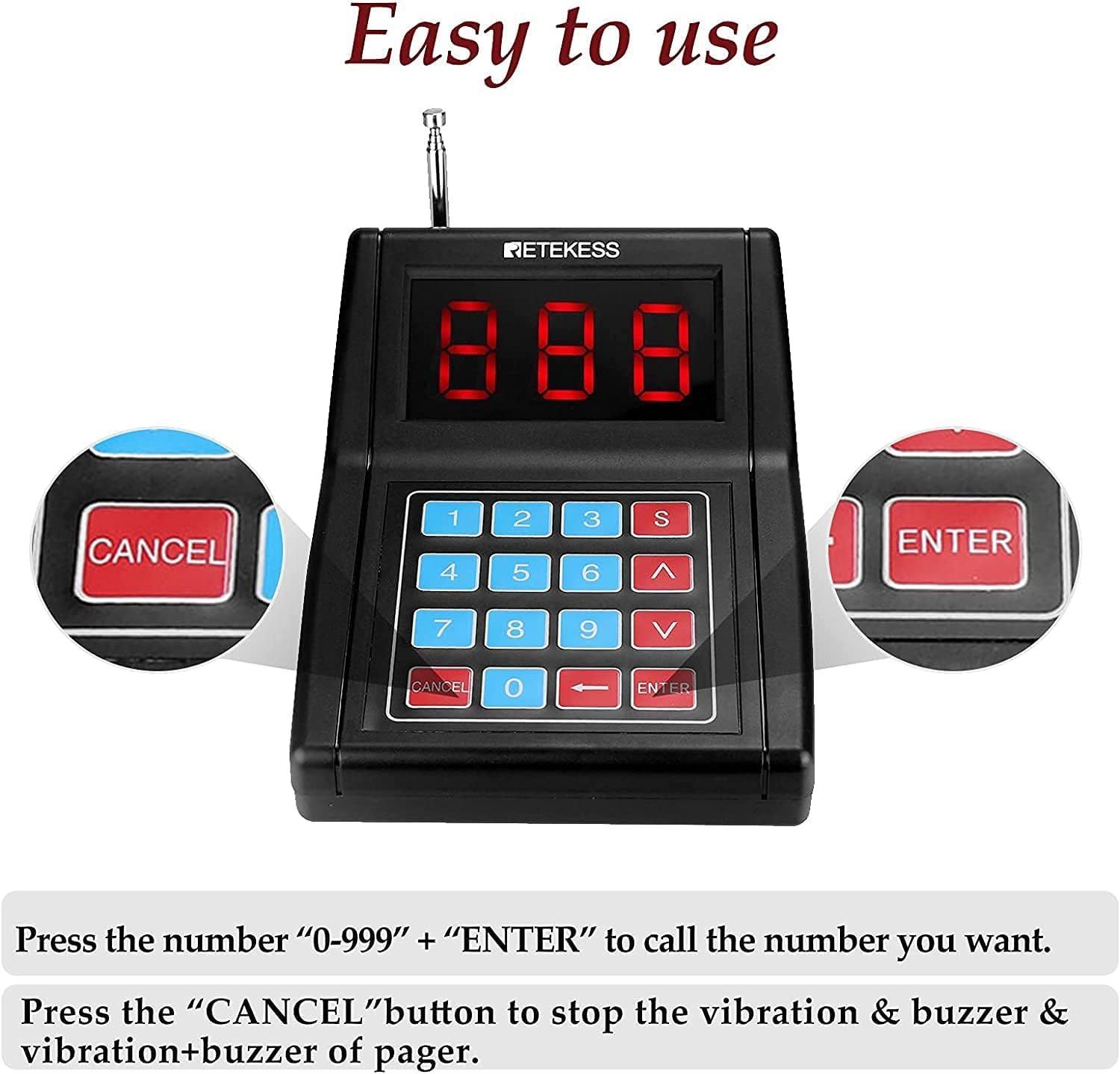 Retekess TD165 Pager System,Pagers for Restaurants,Cancel Call,Max 999 Buzzers,Long Range,10 Pagers and Beepers with Lanyard Hole for Clinic,Hospital