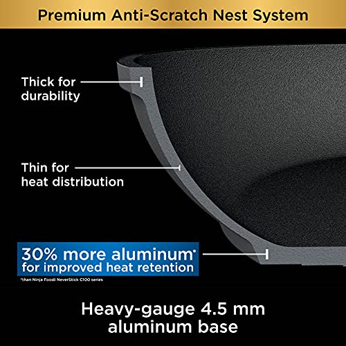 Ninja NeverStick Premium 10 Piece Pots & Frying Pans Set, with Glass Lids, Nesting, Hard Anodized, Kitchen Cookware Sets Nonstick