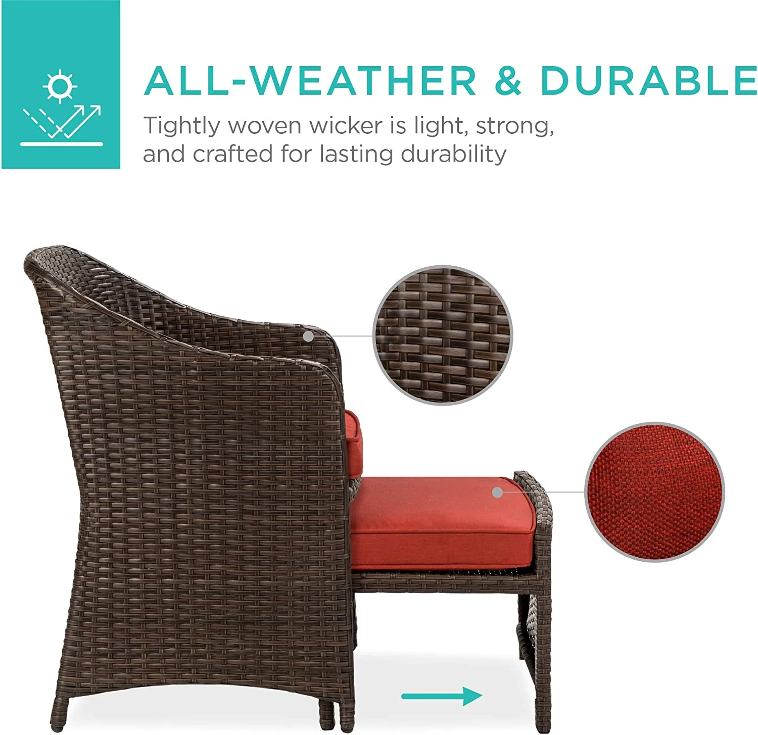 5-Piece Outdoor Patio Furniture Set, No Assembly Required Wicker Conversation Bistro & Storage Table for Backyard, Porch