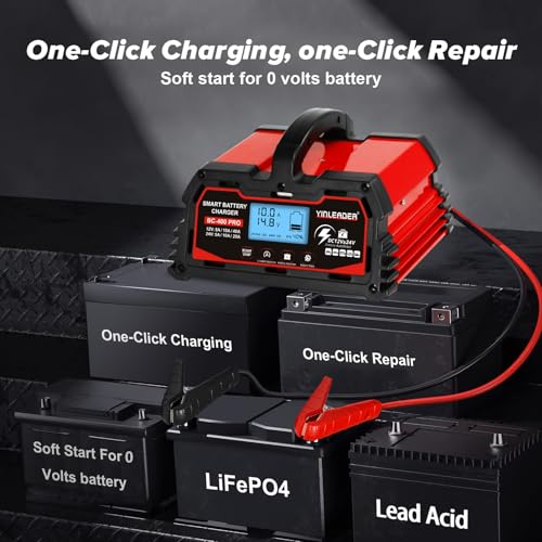 Battery Charger 40A, 12V/24V Lead Acid Smart Battery Charger, 12V LiFePO4 Car Battery Trickle Charger