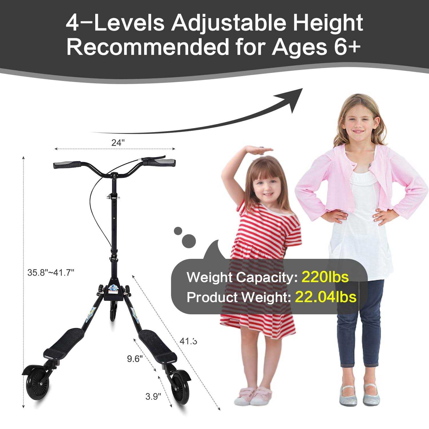 AODI Swing Scooter Adjustable 3 Wheels Wiggle Scooter Drifting for Kids Age Old - Sports Supplies Online Store