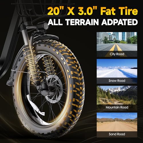 Electric Bike for Adults 20" Fat Tire,750W Motor 52V 13AH Removable Battery Max Range 35 Miles,28MPH