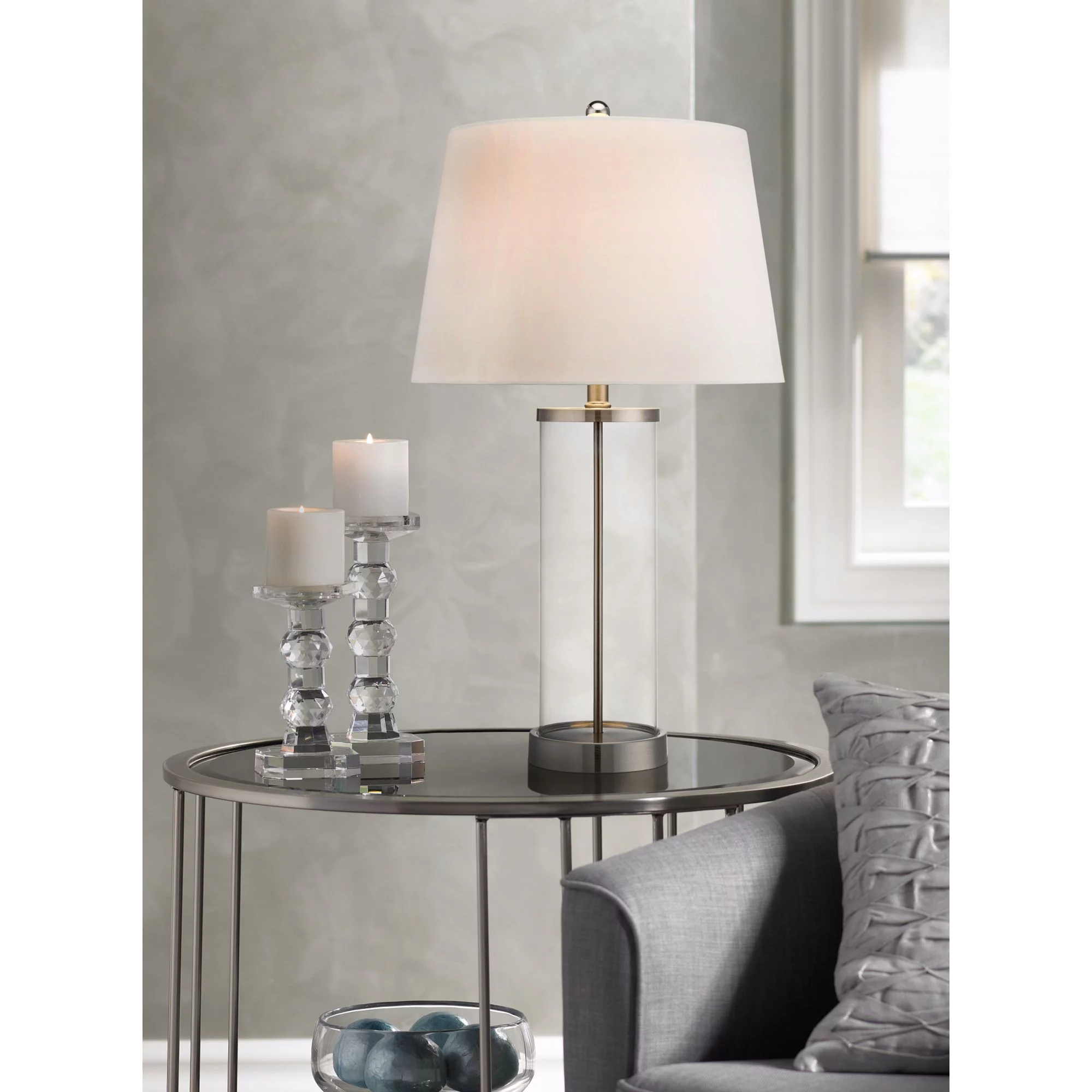 360 Lighting Coastal Table Lamps 26" High Set of 2 Clear Glass Fillable Steel White Tapered Shade for Living Room Family Bedroom Bedside
