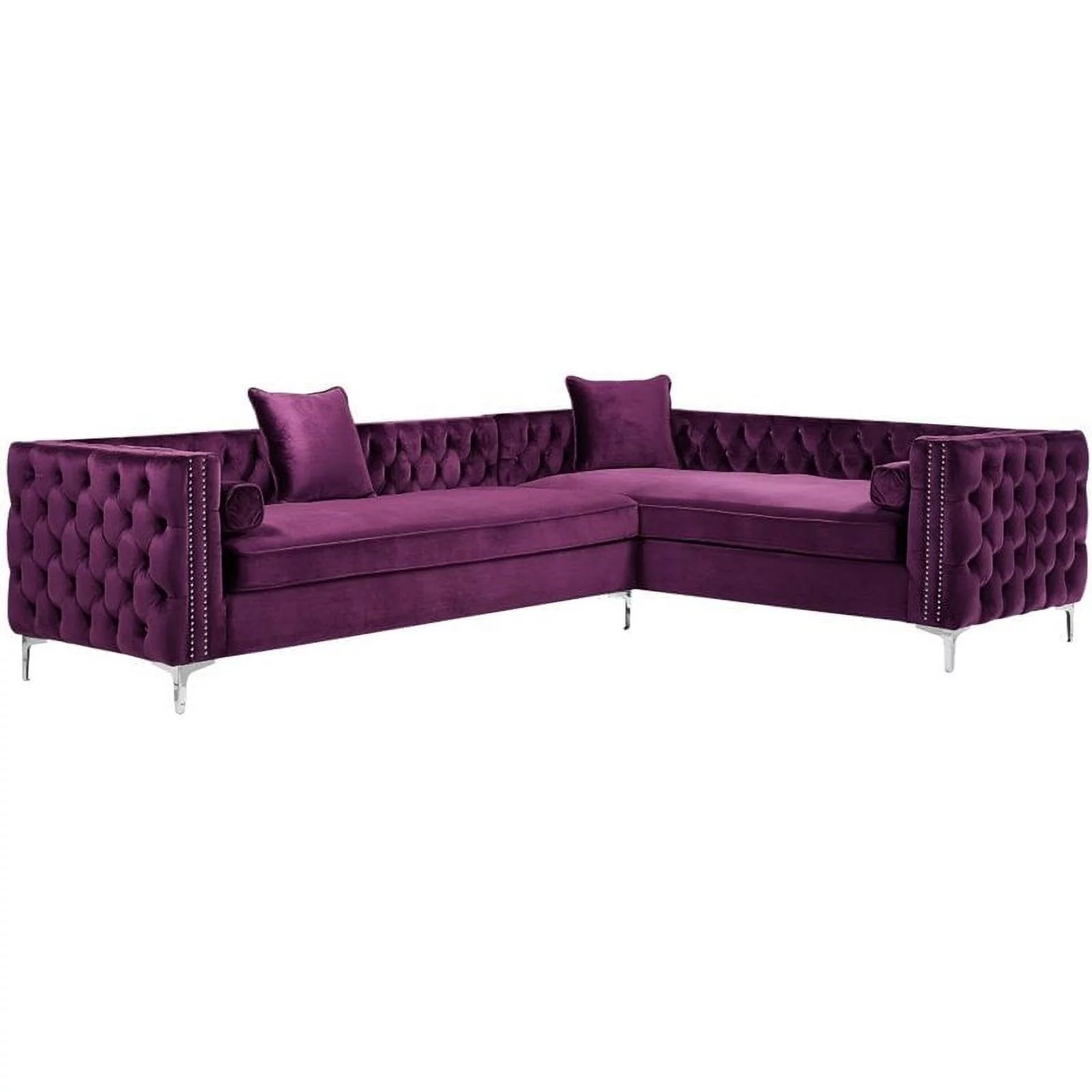 Maklaine 120" Velvet Right Facing Corner Sectional Sofa in Purple