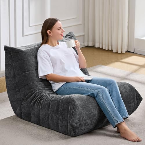 Bean Bag Chairs for Adults Giant Bean Bag Chair Memory Foam BeanBag Chair Big Bean Bag Sofa with Filler Faux Fur Fireside Beanbags Lazy Sofa for
