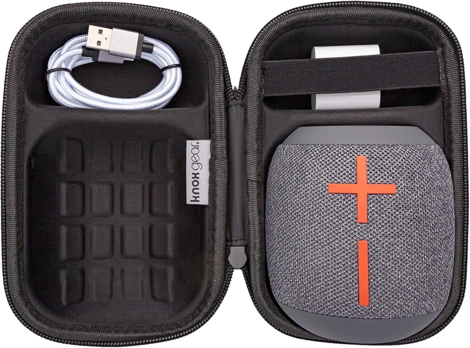 Ultimate Ears WONDERBOOM 2 Portable Waterproof Bluetooth Speaker (Crushed Ice Gray) with Knox Gear Padded Protective Case, 6 ft. Cable and Wall Plug