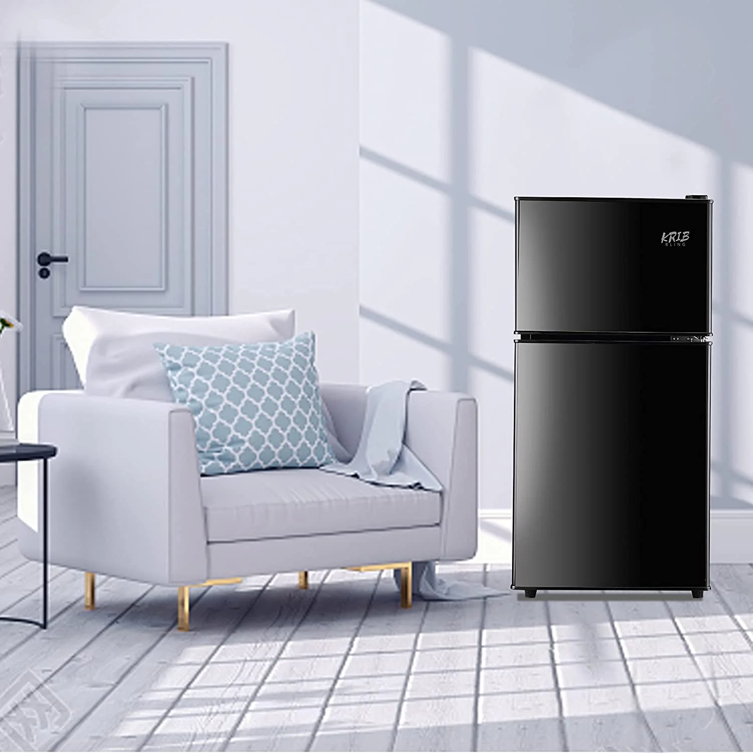 GGTB 3.2 Cu ft Two Door Mini Fridge with Freezer, Retro Compact Refrigerator with Freezer, Black