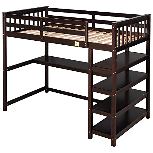 Harper & Bright Designs Full Loft Bed with Desk and Wardrobe,Solid Wood Loft Bed Frame Full with Storage Drawers for Kids Teens Adults