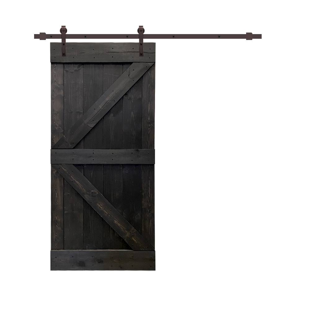 CALHOME K Series 42 in. x 84 in. Pre-Assembled Jungle Green Stained Wood Interior Sliding Barn Door with Hardware Kit
