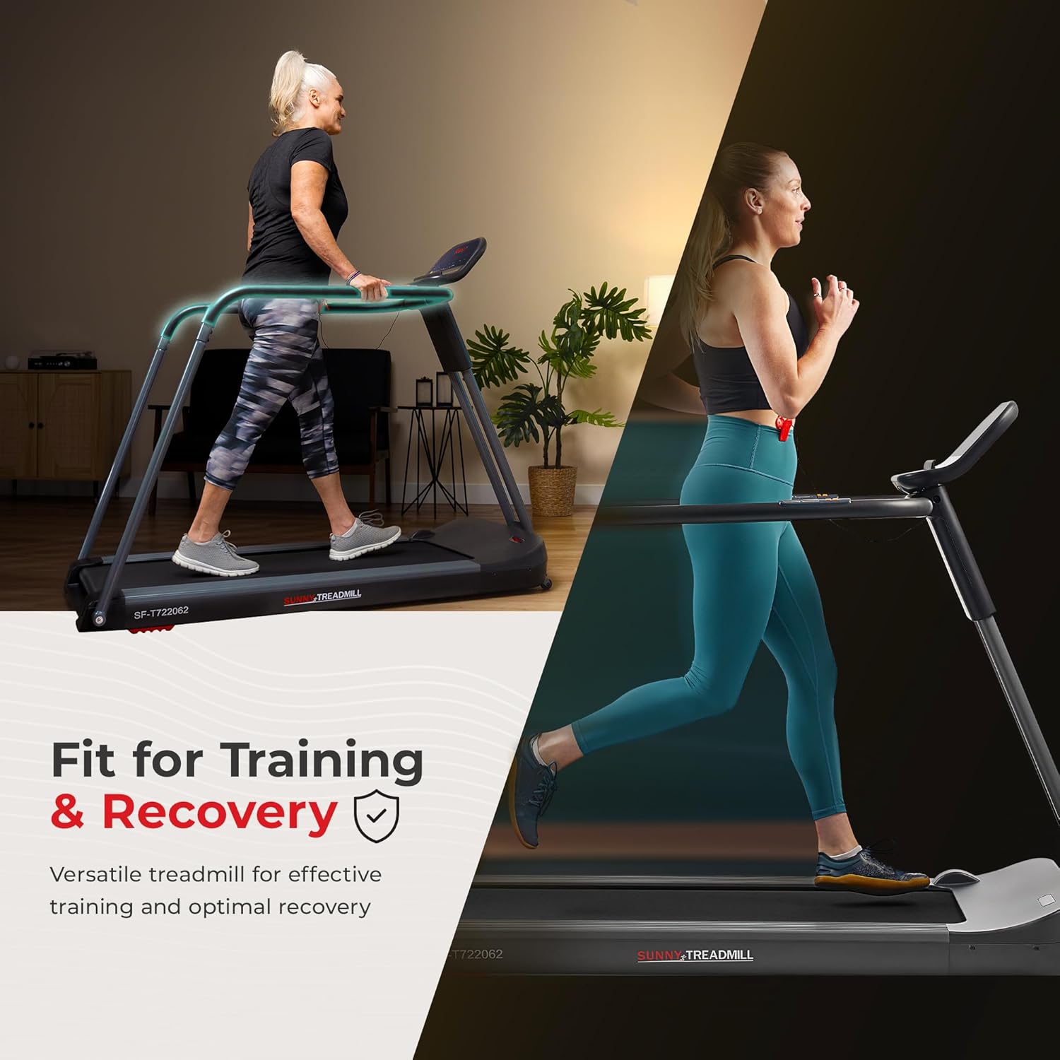Sunny Health & Fitness Endurance Cardio Running Walking Treadmill with Extended Safety Handrails, Low-Impact