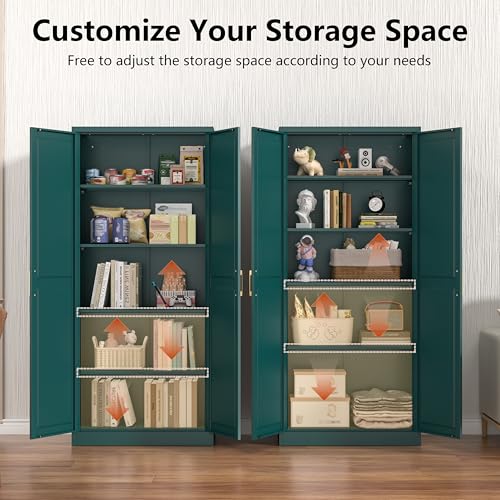 Pantry Cabinet, 71 Inch Tall Kitchen Storage Cabinet, Metal Pantry Cabinet with Doors and Adjustable Shelves, Black Food Cupboard