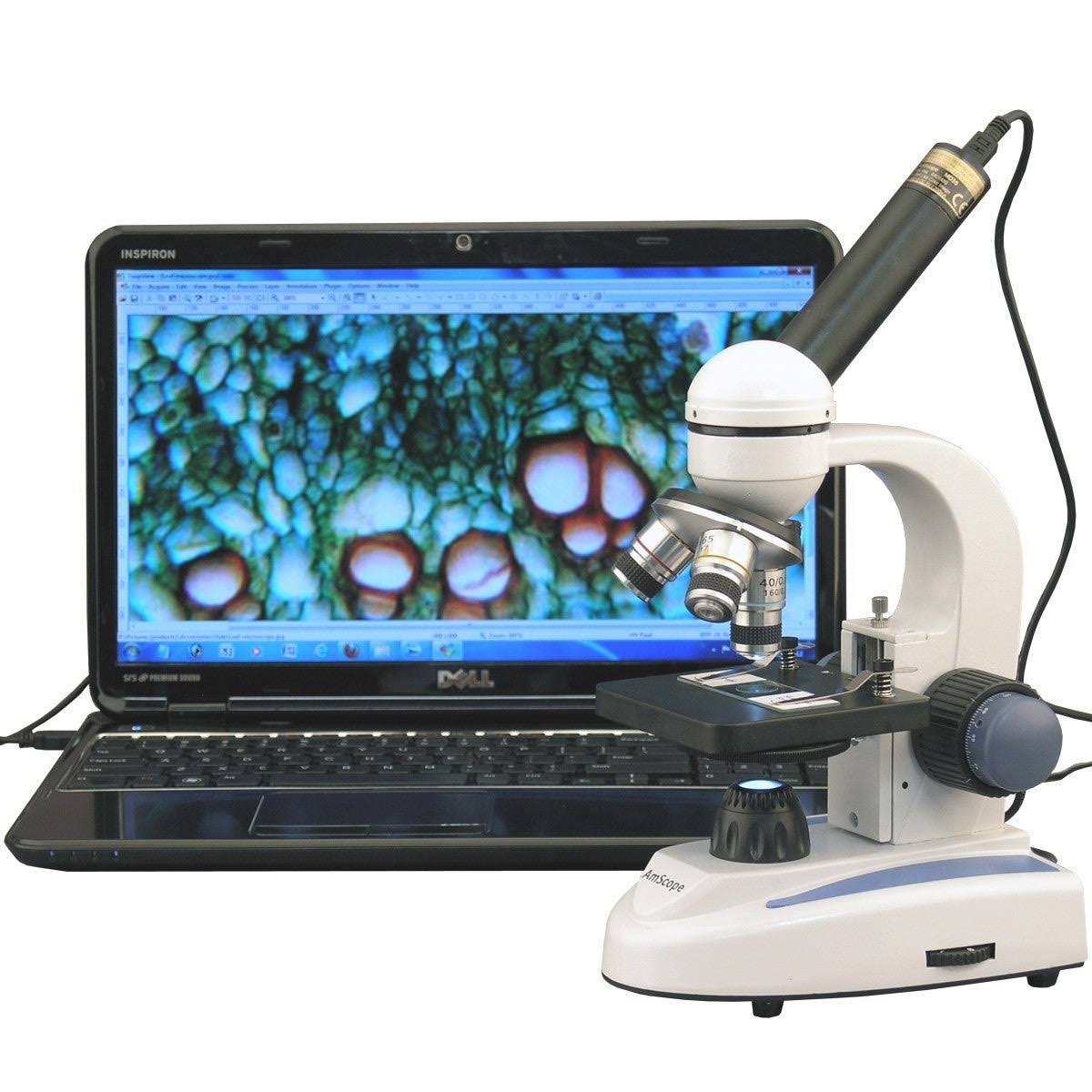 Amscope 40X-1000X Biology Science Metal Glass Student Microscope with USB Digital Camera