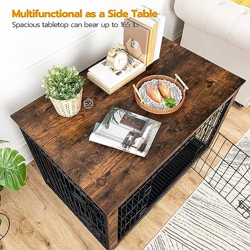 HOOBRO Dog Crate Furniture, 38.6" Large Dog Kennel Indoor, Wooden Cage with Pull-Out Tray