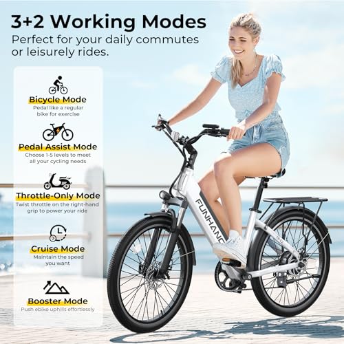 Electric Bike for Adults, 1000W Peak Ebike, 50Miles 21.7MPH Step Thru Electric Bicycle, 26" Commuter E Bikes with 48V Built-in Removable Battery