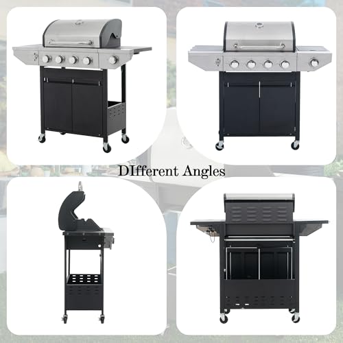 4-Burners Propane Gas Grill with Side Burner, Outdoor Stainless Steel BBQ Grill Built-in Thermometer