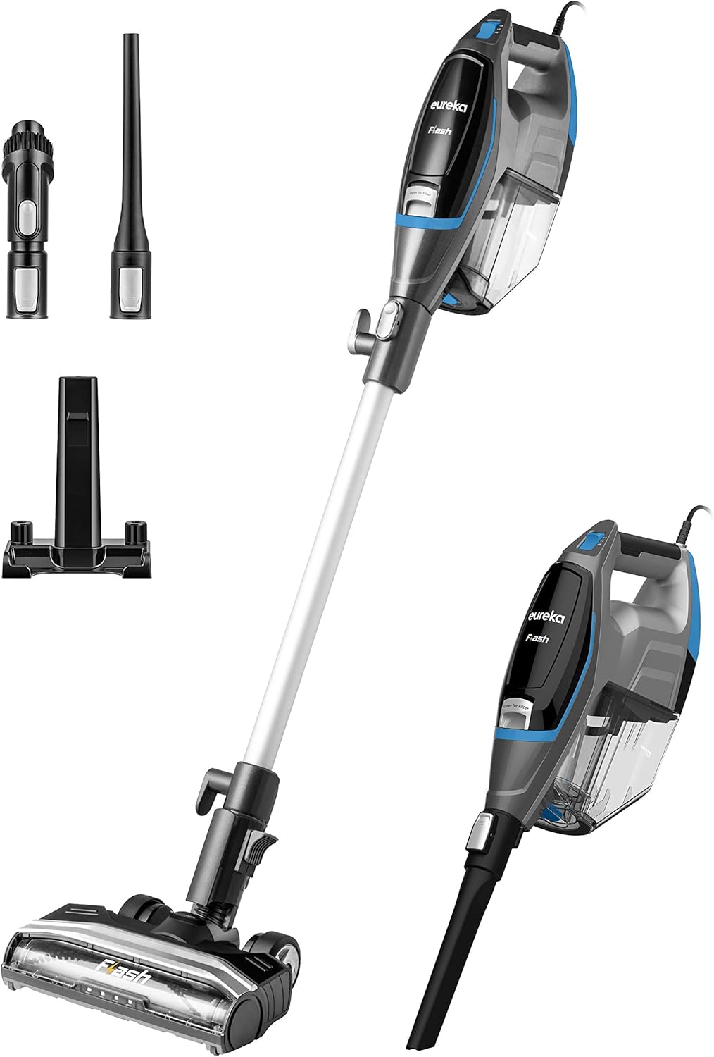Eureka Flash Lightweight Stick Vacuum Cleaner,15KPa Powerful Suction, 2 in 1 Corded Handheld Vac for Hard Floor and Carpet, Blue
