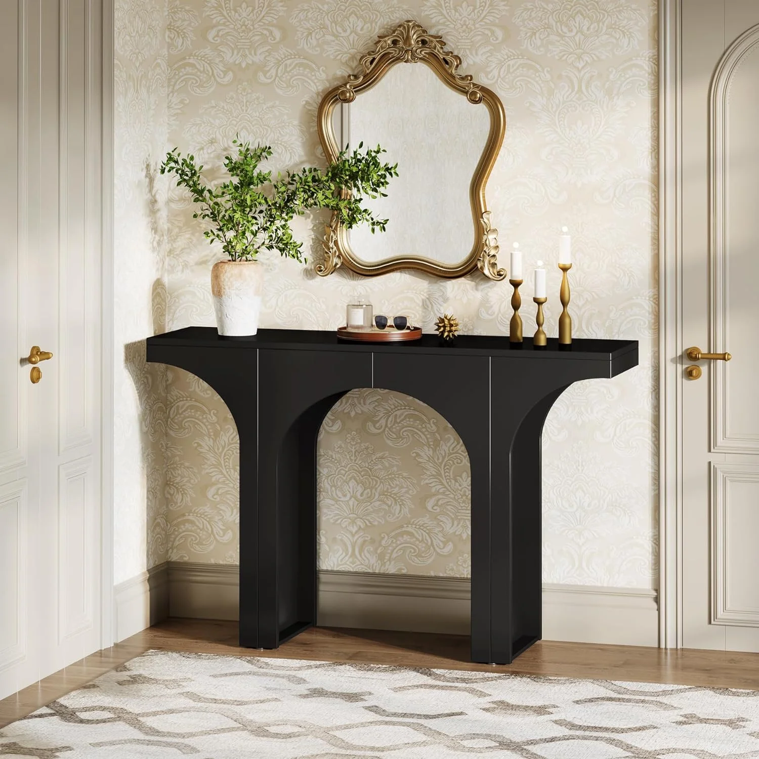 Tribesigns 47 Inches Console Table, Modern Hallway Table, Black Entryway Table, Sofa Table with Arch Base, Unique Foyer Table
