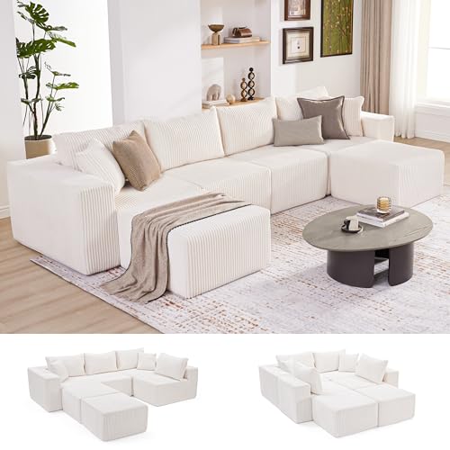 107.4" Cloud Couch Sectional, Modular Sofa with Deep Seat, Plush Corduroy L Shaped Boneless Couch, Convertible Sectional Couches for Living Room
