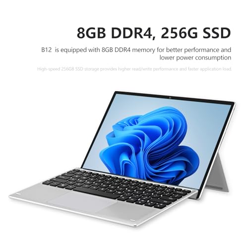 VGKE 2-in-1 Touch-Screen Laptop, 12.3" 3K IPS Tablet PC with Keyboard, Celeron J4125, Up to 2.7Ghz, 8GB RAM, 256GB SSD, USB Type-C, Webcam, Silver